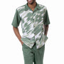Countersign Collection: Men's Print Design Shorts Set Walking Suit In Emerald