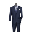Navy two-piece suit with a two-button notch-lapel jacket and matching trousers, front view.