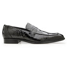 Side profile of black Belvedere alligator loafer