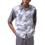 Countersign Collection: Men's Print Design Shorts Set Walking Suit In Grey
