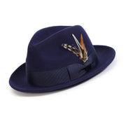 Navy 2" Snap Brim Crushable Wool Felt Pinch Crown Fedora Hat by Montique