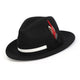 Black Felt Fedora Hat with White Band and Red Feather by Montique