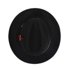 Black H-100 felt fedora by Montique - top view of crown and brim