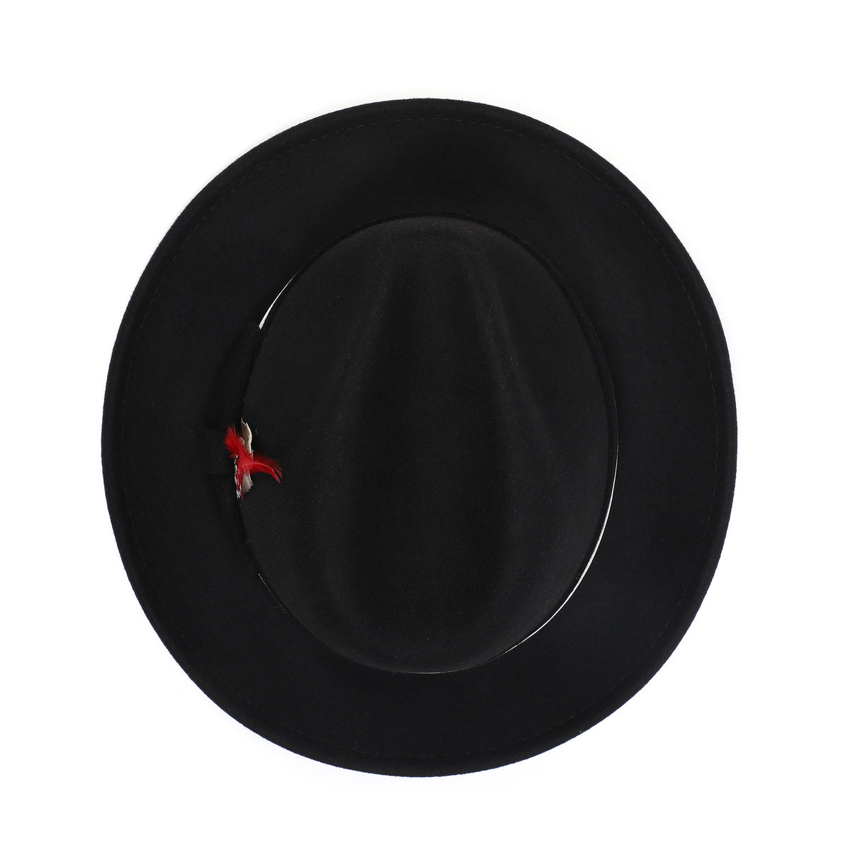 Black H-100 felt fedora by Montique - top view of crown and brim