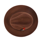 Brown H-100 felt fedora by Montique - top view of crown and brim