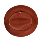 Cognac H-100 felt fedora by Montique - top view of crown and brim