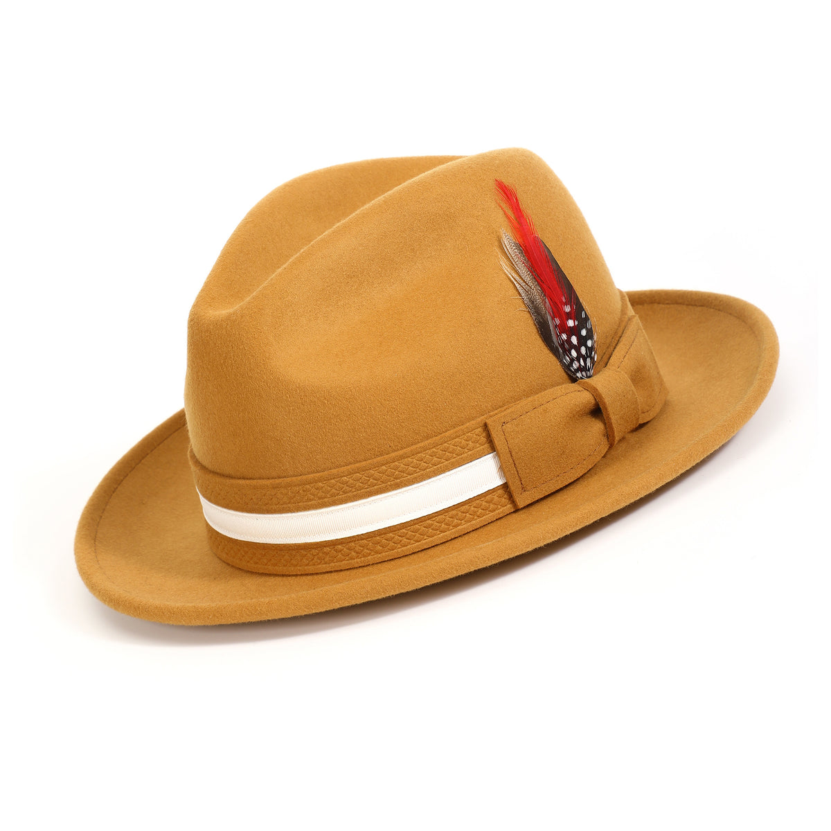Gold H-100 felt fedora by Montique - angled view