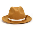 Gold H-100 felt fedora by Montique - rear view