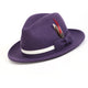 Grape Felt Fedora Hat with White Band and Red Feather by Montique
