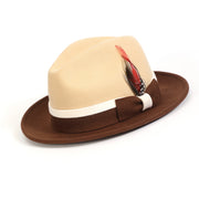 Brown Beige Wide Brim Fedora Hat with White Band by Montique