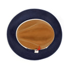 Cappuccino and navy H-101 felt fedora by Montique - top view of crown and brim