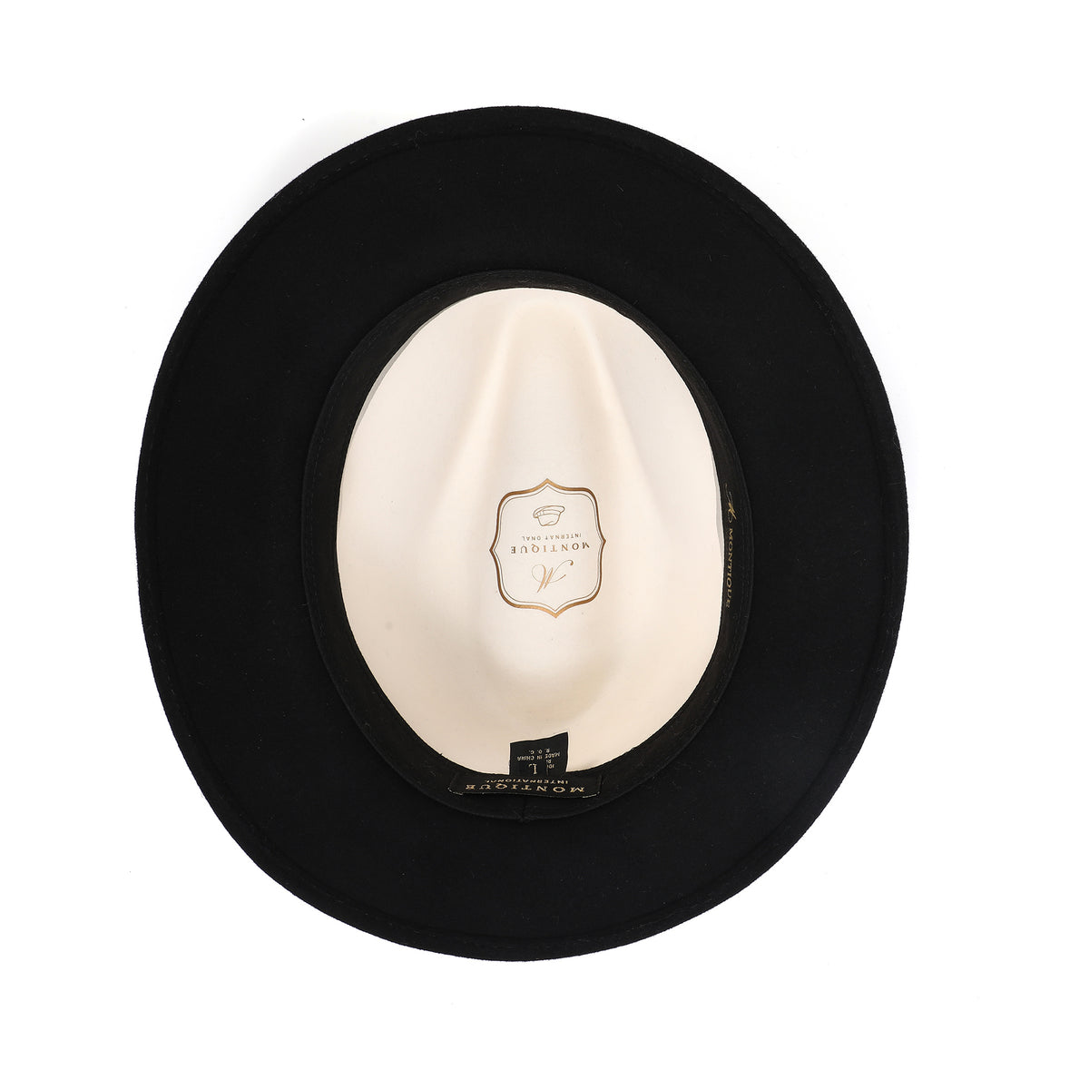 White and black H-101 felt fedora by Montique - interior and sweatband