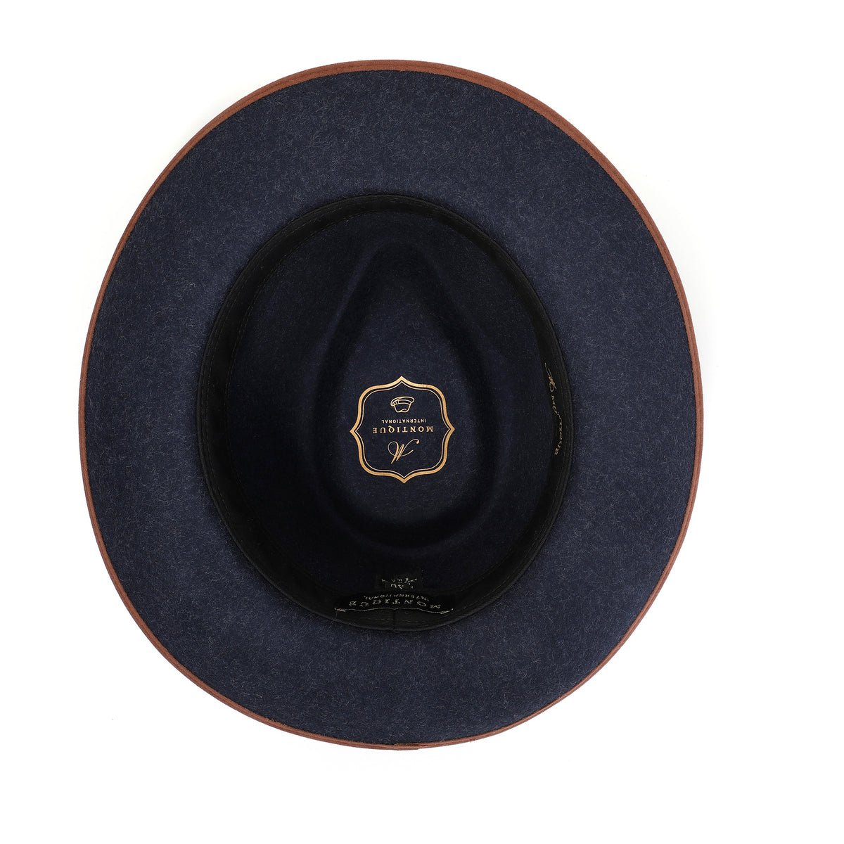 Navy H-102 felt fedora by Montique - interior and sweatband