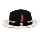 Black and white H-103 felt fedora by Montique - front view with bow and feather