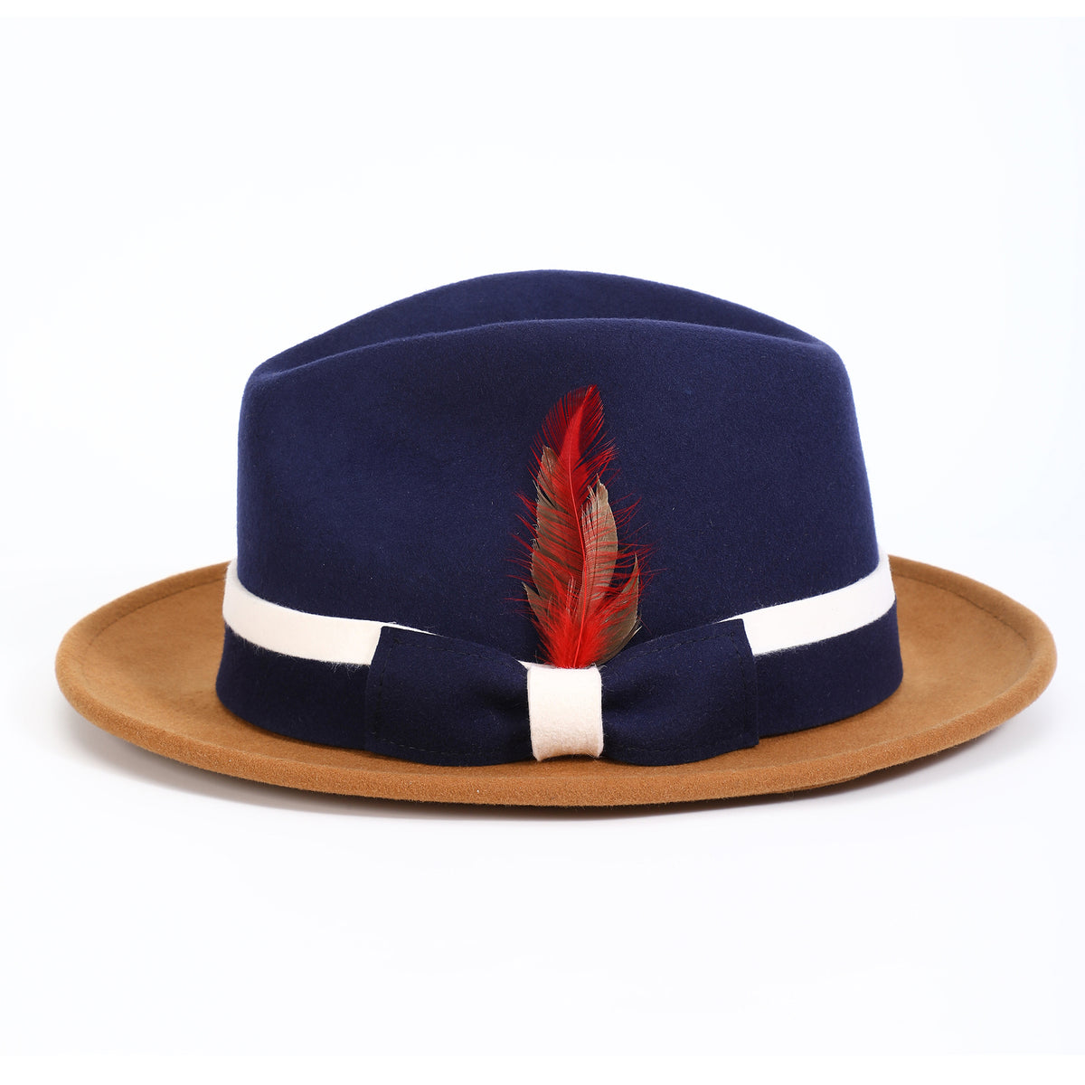 Navy and cappuccino H-103 felt fedora by Montique - front view