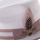 side view white fedora with blush brim trim