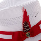 side view white fedora with red brim trim