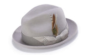 FeatherGleam Collection: Montique Grey Fedora with Feather and Mesh Band