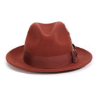 Cognac H-2552 felt fedora by Montique - rear view of center dent crown and tonal band