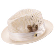 Glossaric Collection: Montique Ivory Solid Color Pinch Mesh Braided Fedora With Matching Satin Ribbon Hat