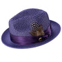 Glossaric Collection: Purple Solid Color Pinch Mesh Braided Fedora With Matching Satin Ribbon Hat