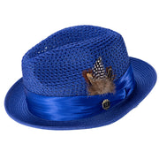 Glossaric Collection: Montique Royal Solid Color Pinch Mesh Braided Fedora With Matching Satin Ribbon Hat