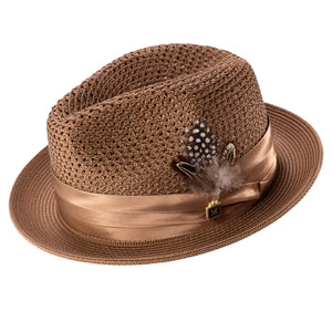Men's Cappuccino Mesh Fedora Hat - Montique Pinch Crown Fedora