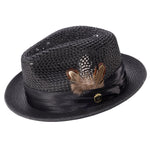 Glossaric Collection: Black Solid Color Pinch Mesh Braided Fedora With Matching Satin Ribbon Hat