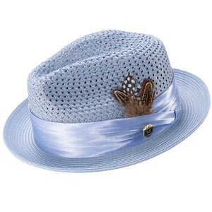 Glossaric Collection: Montique Carolina Solid Color Pinch Mesh Braided Fedora With Matching Satin Ribbon Hat