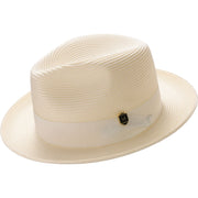Ivory Braided Wide Brim Pinch Crown Fedora Hat with Matching Grosgrain Ribbon