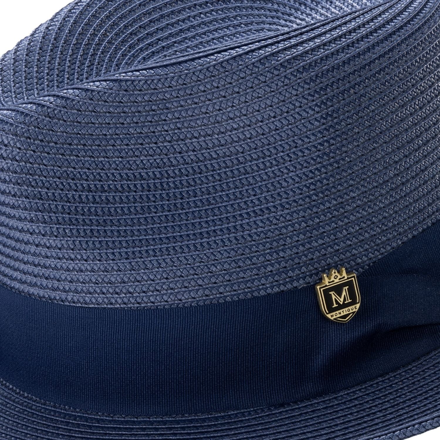 montique navy braided fedora hat with 2.5 inch wide brim