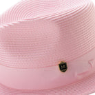 montique pink braided fedora hat with 2.5 inch wide brim