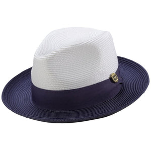 Galanza Collection: Montique Dark Purple Two-tone Pinch Fedora With Matching Grosgrain Ribbon- Wide Brim H47
