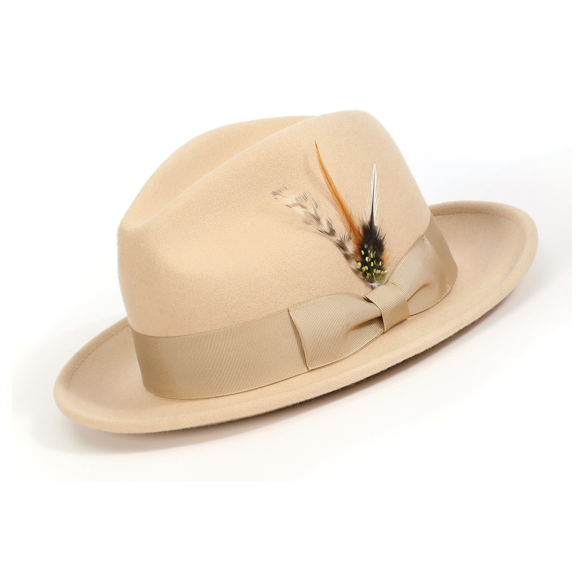Beige H-60 wool felt fedora by Montique - angled view
