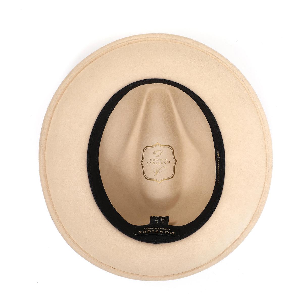 Beige H-60 wool felt fedora by Montique - interior and sweatband