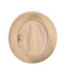Beige H-60 wool felt fedora by Montique - top view of pinch crown and brim