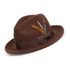 Brown H-60 wool felt fedora by Montique - angled view