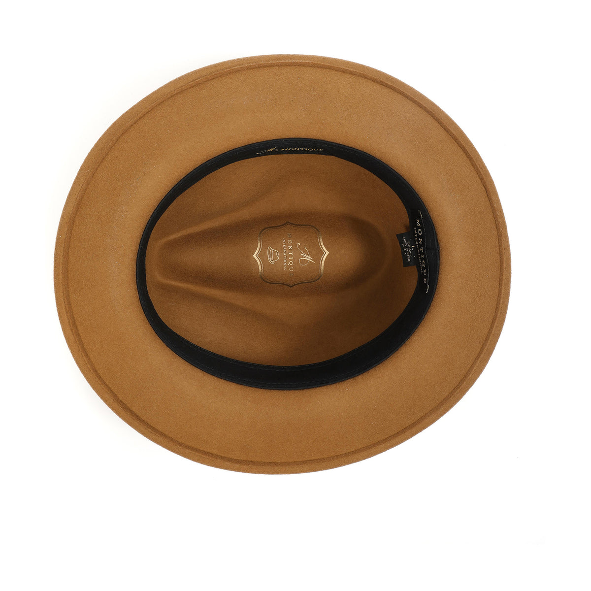 Cappuccino H-60 wool felt fedora by Montique - interior and sweatband