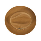 Cappuccino H-60 wool felt fedora by Montique - top view of pinch crown and brim