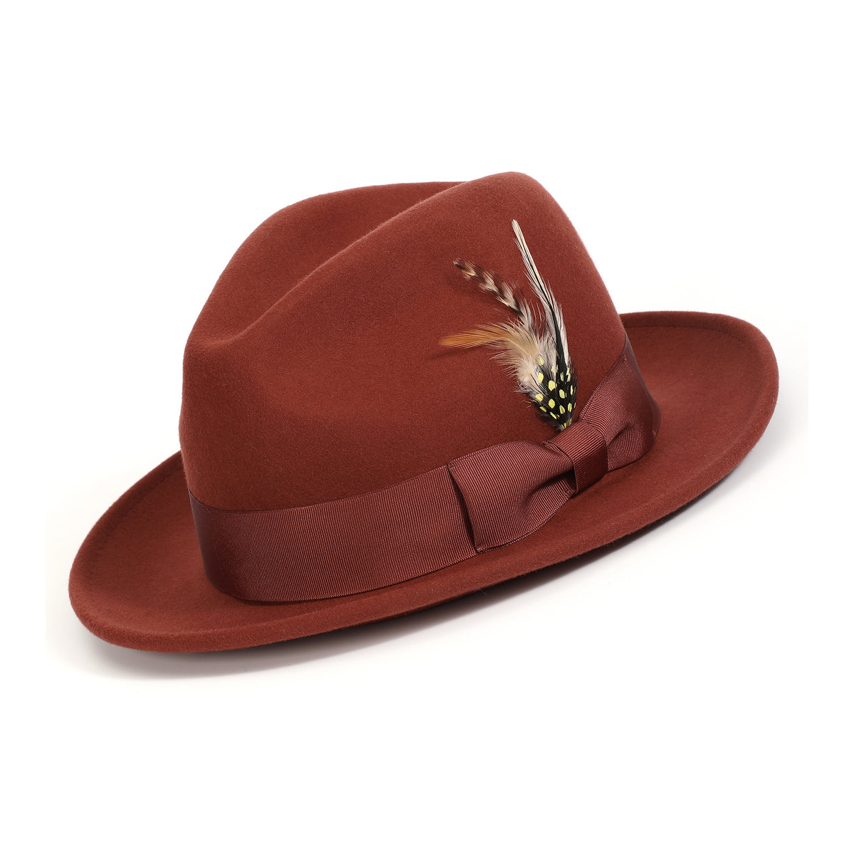 Cognac H-60 wool felt fedora by Montique - angled view