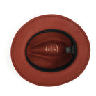 Cognac H-60 wool felt fedora by Montique - interior and sweatband