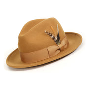 Gold Lightfelt 2 1/2" Wide Brim Wool Felt Pinch Crown Fedora Hat by Montique