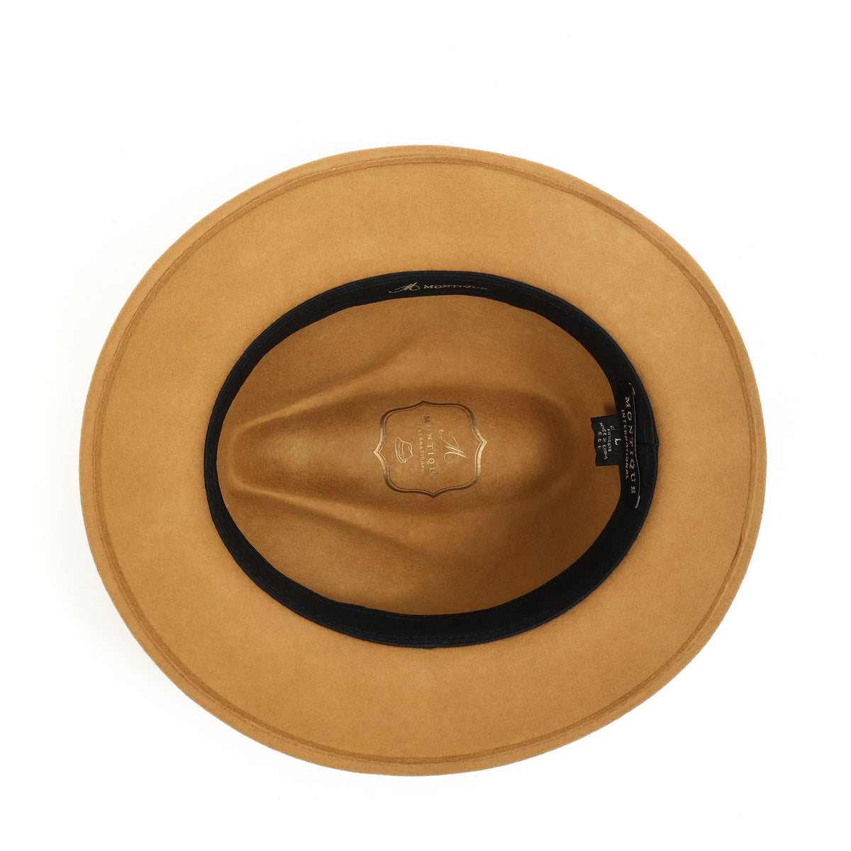Gold H-60 wool felt fedora by Montique - interior and sweatband