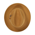 Gold H-60 wool felt fedora by Montique - top view of pinch crown and brim