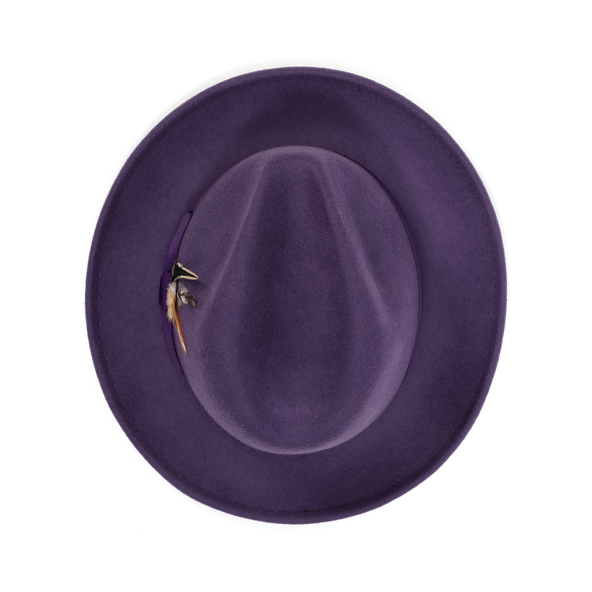 Grape H-60 wool felt fedora by Montique - top view of pinch crown and brim