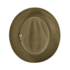 Olive H-60 wool felt fedora by Montique - top view of pinch crown and brim