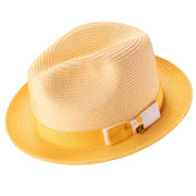 Rubique Collection: Montique Men's Braided Two Tone Stingy Brim Pinch Fedora Hat in Gold