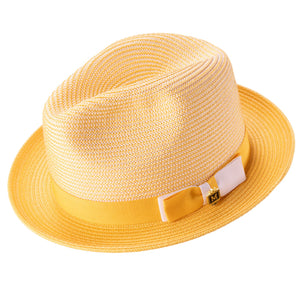 Rubique Collection: Montique Men's Braided Two Tone Stingy Brim Pinch Fedora Hat in Gold