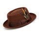 Brown Pork Pie Wool Felt Hat with Feather Accent by Montique