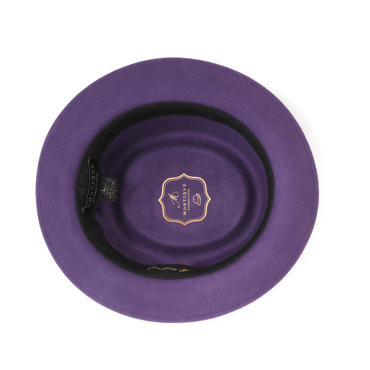 Grape H-88 wool felt pork pie hat by Montique - interior view with sweatband